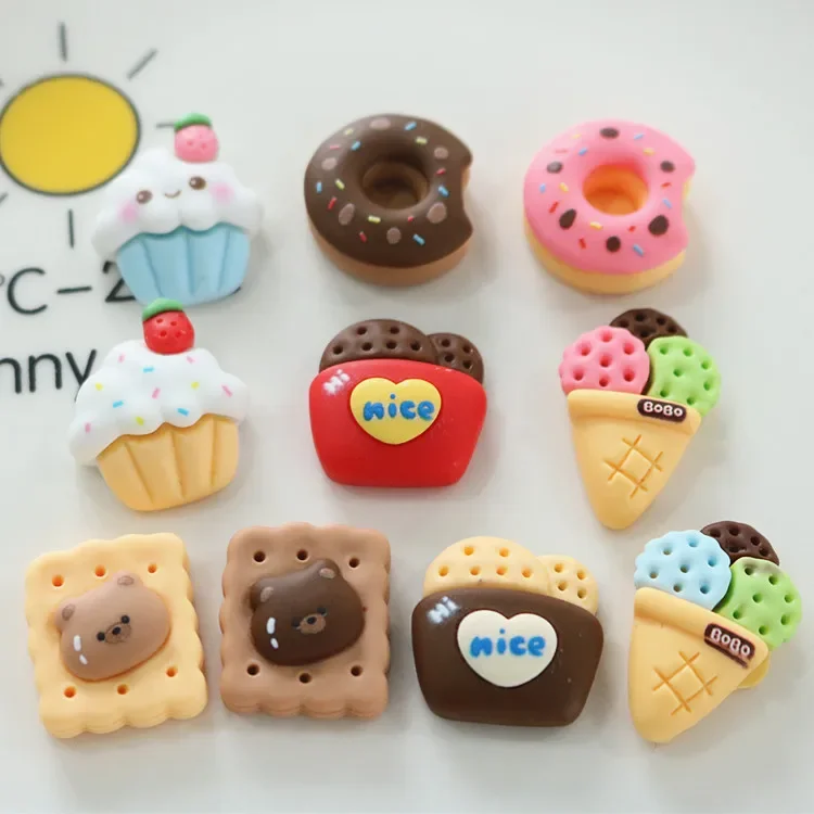 5pcs miniso series cute cake biscuits cartoon resin flatback cabochons diy crafts materials jewelry making charms