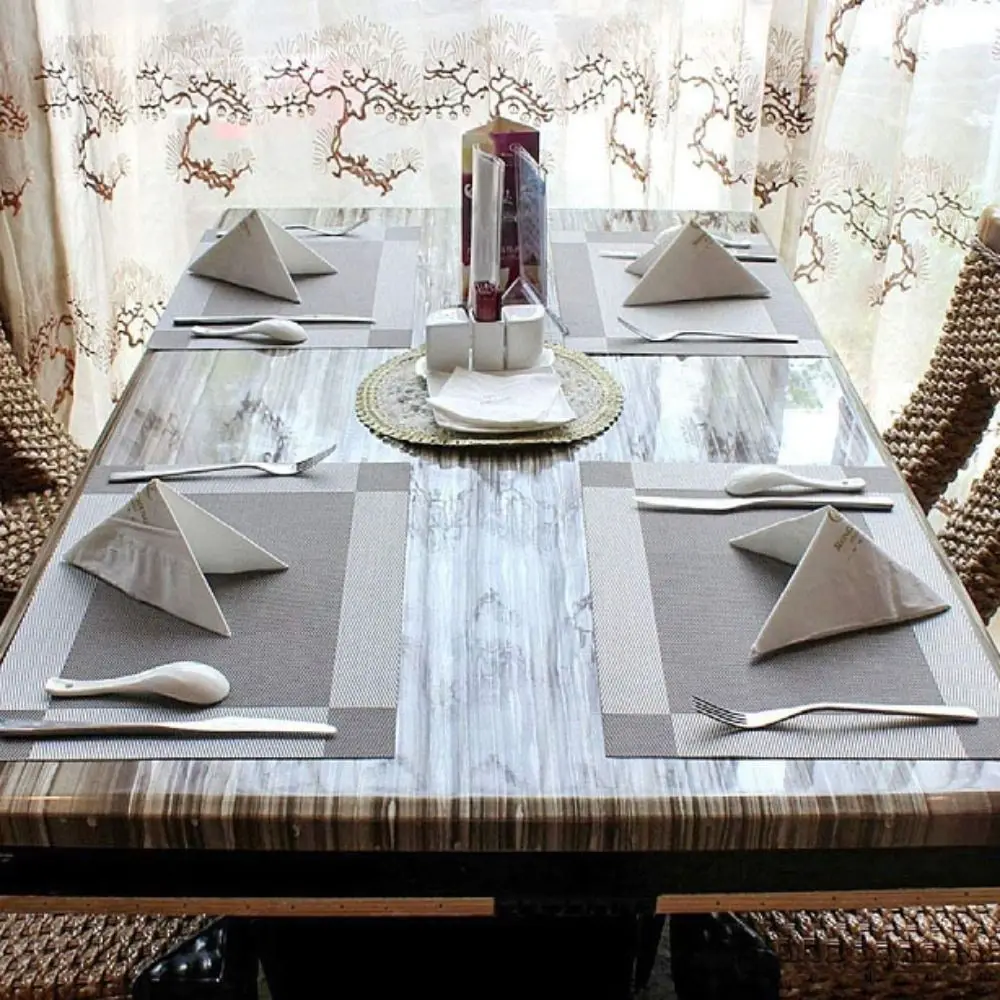 

6pcs Durable Waterproof Washable Party Placemat Non Slip Rectangular Dining Table Mat PVC Heat-resistant Bowl Pad Restaurants
