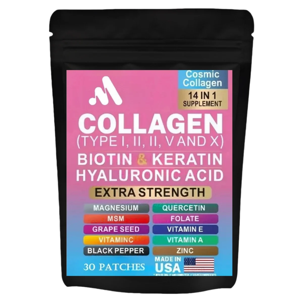 

Collagen Transdermal Patches With Hyaluronic Acid, Vitamin C, Niacin - Support Skin, Hair, Nails & Joint Health 30 Patches