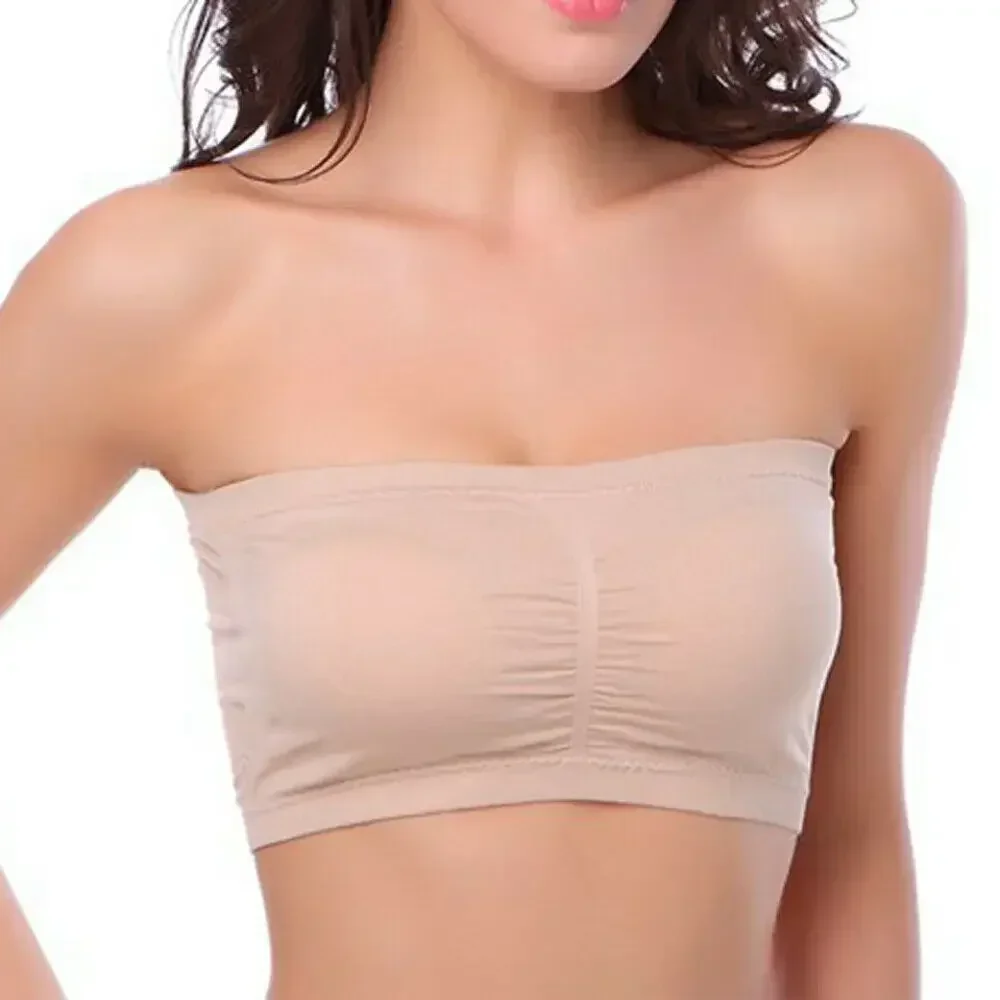 Double Layers Plus Size Strapless Bra Bandeau Tube Removable Padded Top Stretchy Seamless Bandeau Bra Boob Crop Spaghetti Strap