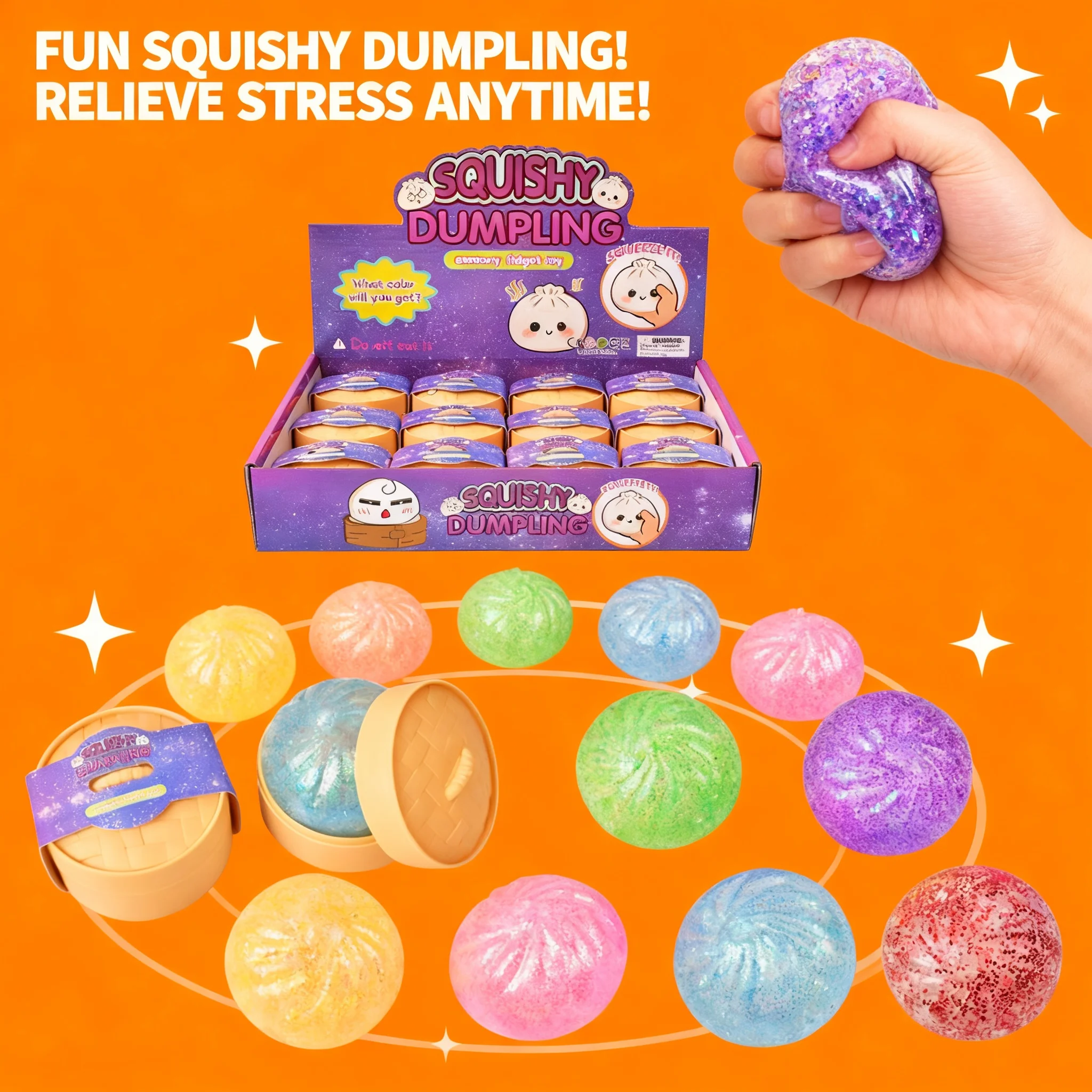 Squishy Dumpling Hidden Gold Glitter Steamer Soft Dough Ball ULTRA RARE Sensory Stress Relief Toy Random Color