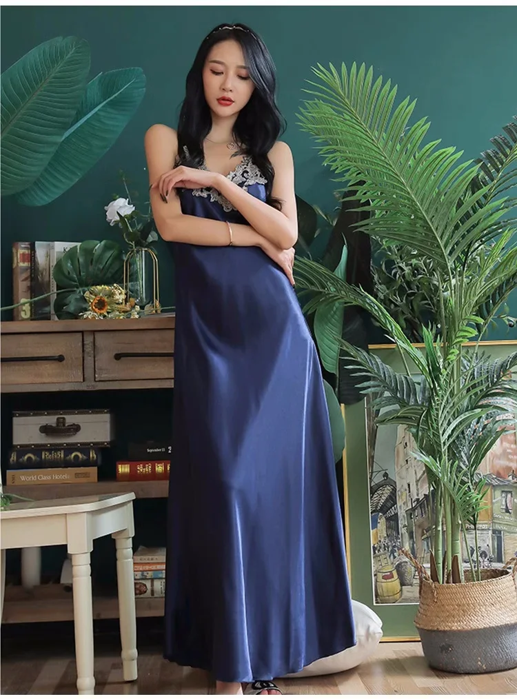 

Сексуальная ночная рубашка из 100% тутового шелка, длинное платье-комбинация, кружевные платья, ночная рубашка с v-образным вырезом, женская сорочка, одежда для сна, халат, ночная рубашка