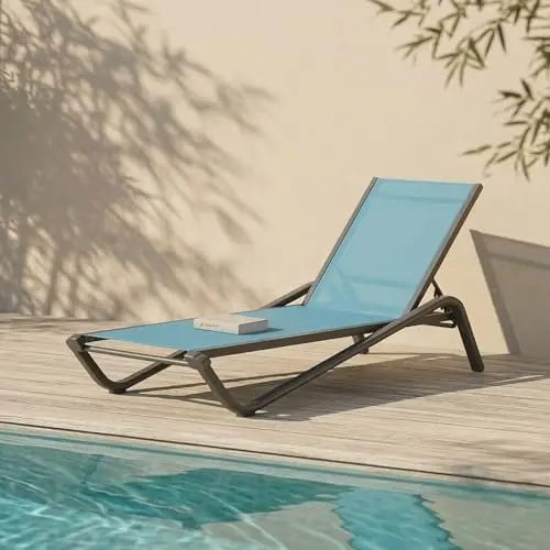 Adjustable Patio Chaise Lounge Chair, Outdoor Pool Lounger for Sunbathing & Tanning, All-Weather Textilene Sun Bed for