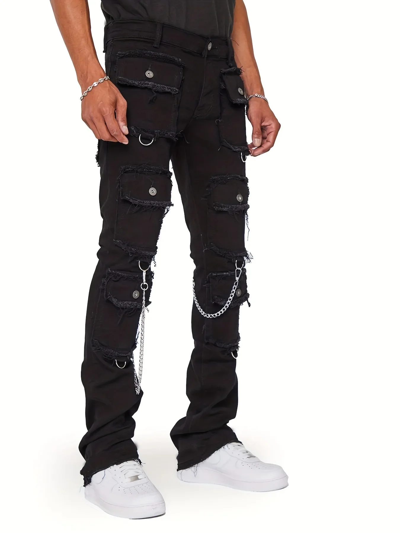 重工業マルチポケットデザインデニムカーゴパンツメンズストリート男性服 Y2K 美的弾性スリムフィットジーンズ男性のための