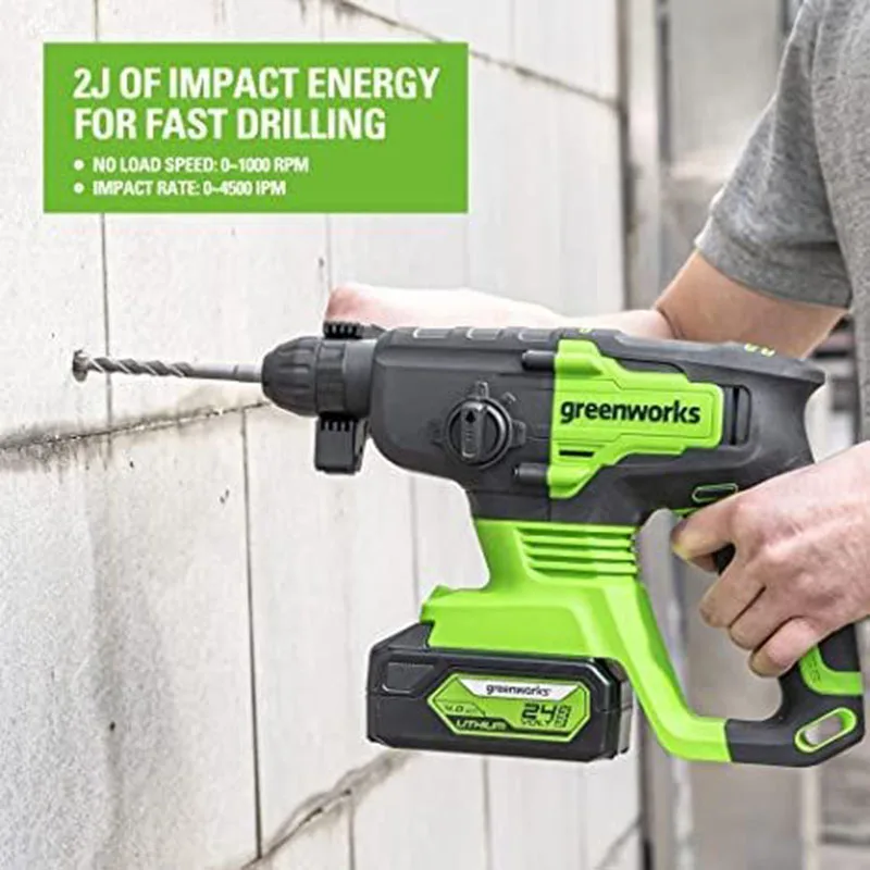 Greenworks G24HD Brushless มอเตอร์โรตารี่24V SDS-PLUS 4โหมด R สำหรับเจาะค้อน,เจาะค้อน,Chisel