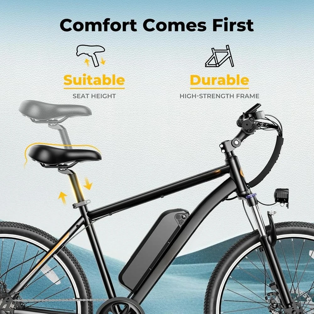 دراجة جبلية كهربائية بقوة 750 وات للبالغين: 40 ميلًا، 20 ميل في الساعة، بطارية 360 وات في الساعة، 7 سرعات، 26 إطارًا، تعليق #5