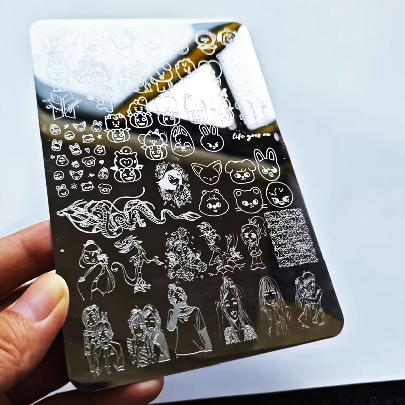 1 قطعة شخصية كرتونية مسمار ختم لوحة قالب الحيوان أرنب ريشة زهرة ورقة ختم مسمار ختم لوحات لطلاء الأظافر