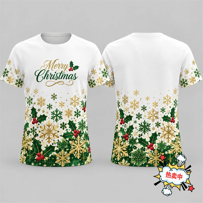 Merry Christmas Snowflake Graphic 3D Print T Shirt Women Men Short Sleeve Tee Casual Xmas T-Shirts For Men Women Top Autumn Wear