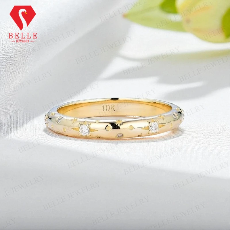 

Starburst cut moissanite band rings made of 18K 14K 10K solid yellow gold ideal as anniversary or engagement gifts