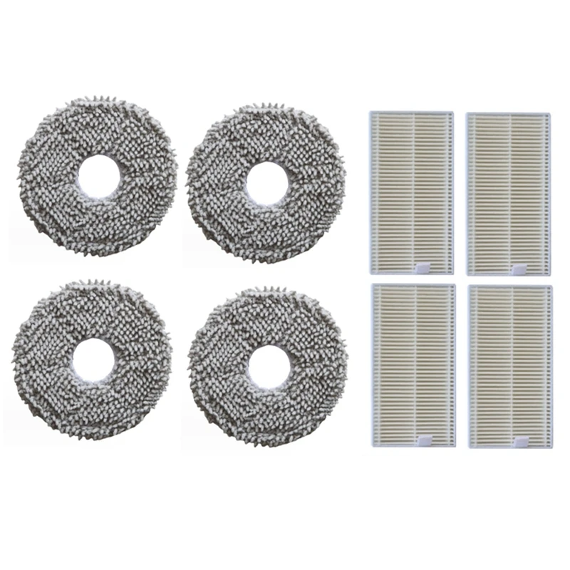 8 Piece Washable Mop Cloth HEPA Filter Replacement Parts Plastic+Microfiber For Midea V12 V10 Robot Vacuum Cleaner Accessories