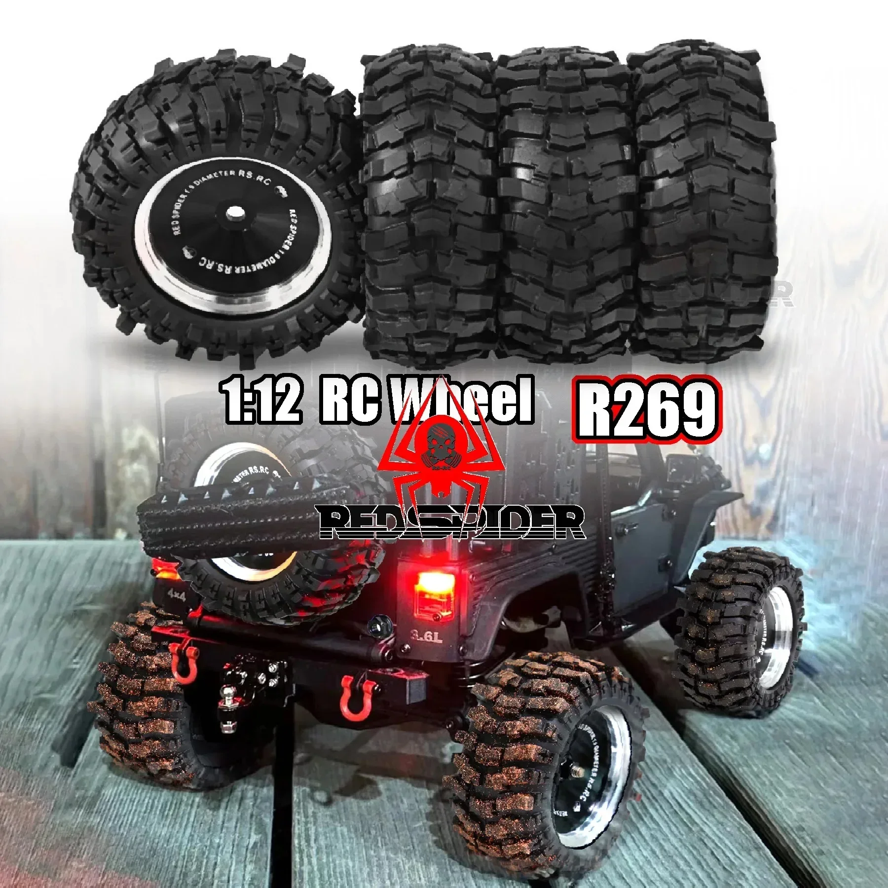 

1.9" Negative Offset Wheels + 95mm Tires for RS Red Spider 1/10 Crawler - Fit LC80, MJX H12 etc. High-Performance Off-Road Set