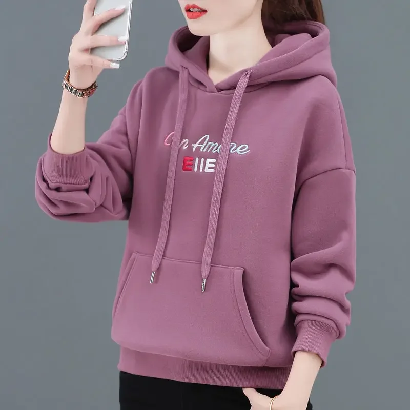 2024 New In Hoodies & Sweatshirts Hooded Autumn Winter Fleece Thick Warm Pullover Cheap Women's Sweatshirts And Free Shipping