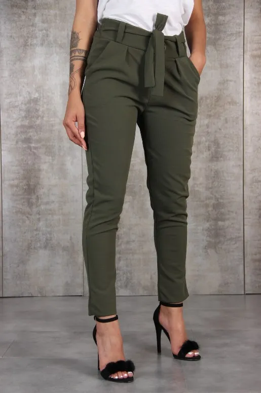 XIZOU Spring Summer Autumn Casual Slim Chiffon Thin Pants For Women High Waist Black Khaki Green Pants Commuting Woman Trousers