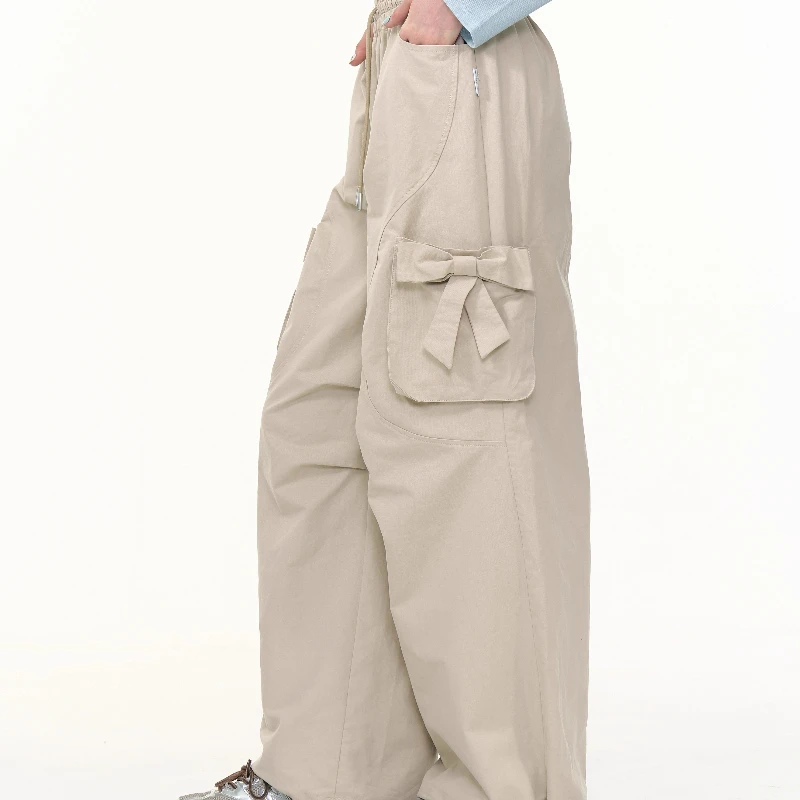 الأمريكية الرجعية عالية الخصر التخسيس مستقيم الساق المرأة واسعة الساق السراويل الخريف جديد القوس الكاكي ملابس العمل بناطيل كاجوال السيدات #2