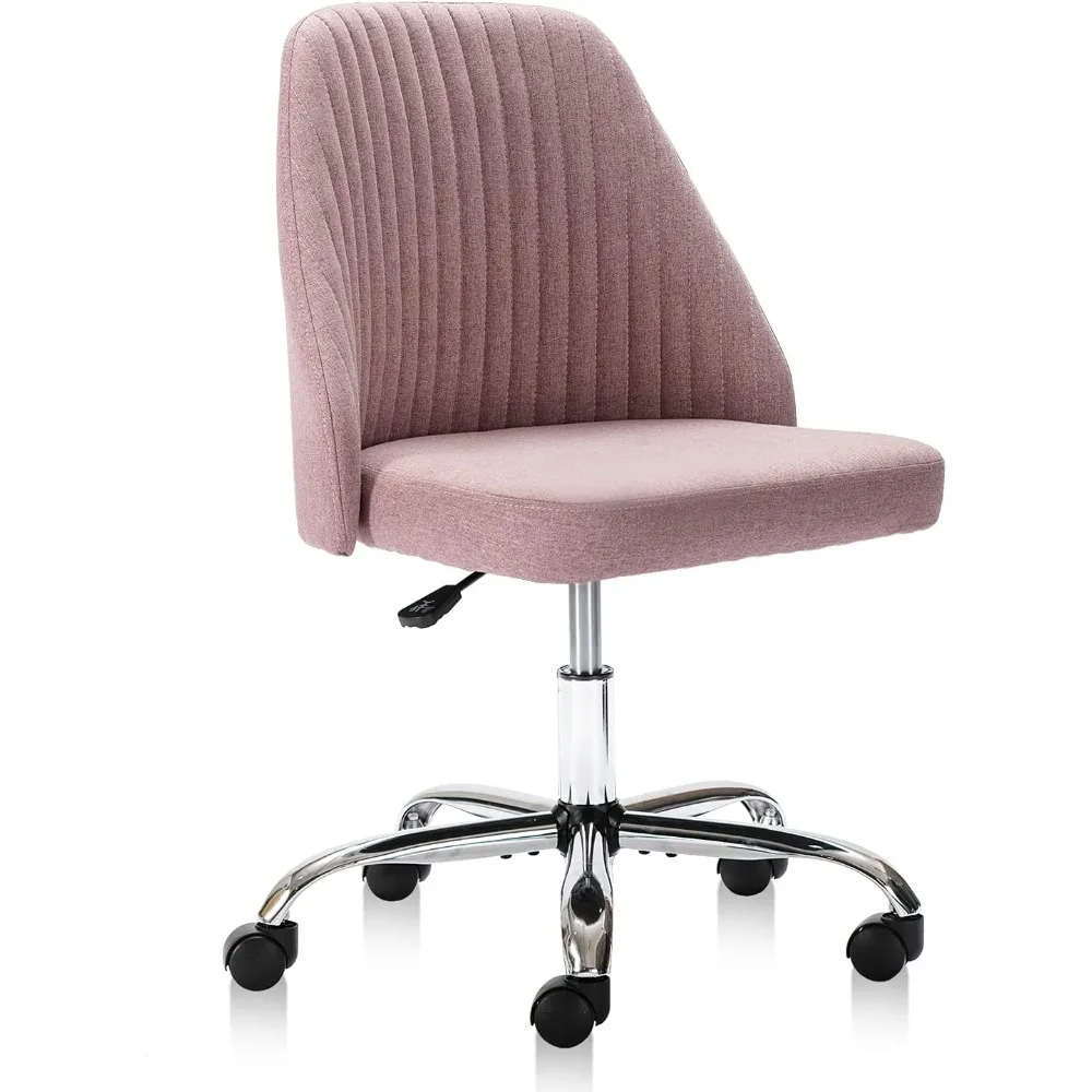 

Modern Linen Fabric Swivel Task Chair with Adjustable Mid-Back for Home Office Desk, Cute Upholstered Armless Computer Chair