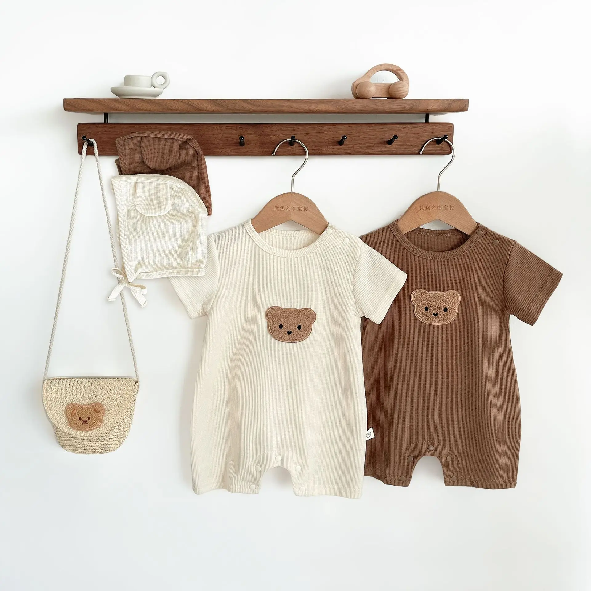 

1-3T Infant Summer Boys Girls Baby Onesie Short Sleeve Kids Large Pocket Bear Crawling Jumpsuit