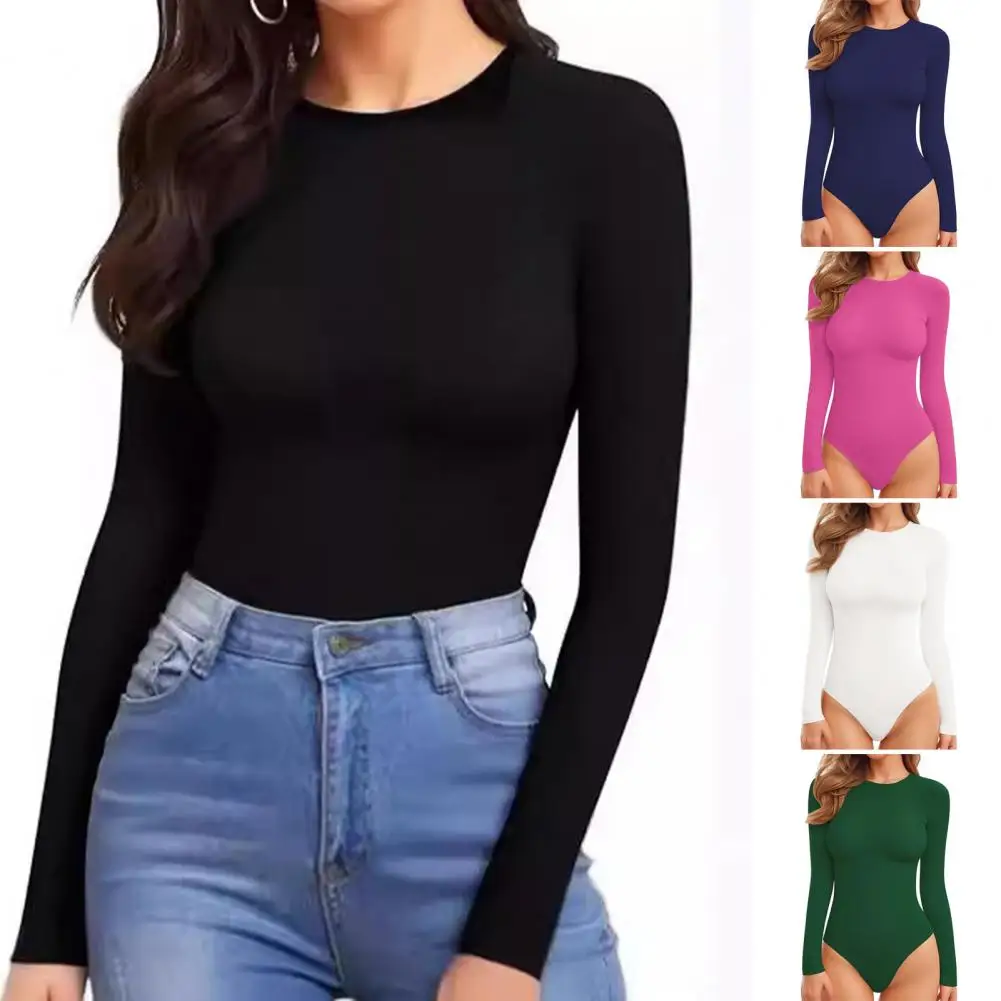 

Long-sleeve Integrated Bodysuit Women's Tummy Control Long Sleeve Bodysuit Casual Crew Neck Top Slim Fit Base Layer for Fall