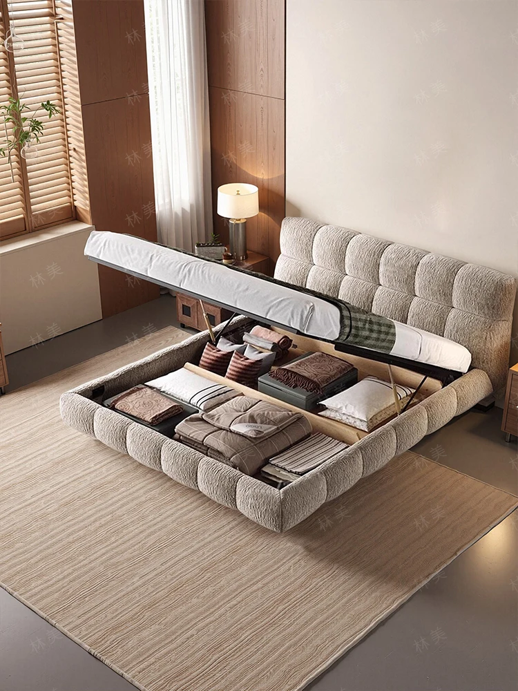 

Puff bed cream retro style master bedroom, double 1.8m premium chenille cloth bed, Italian minimalist