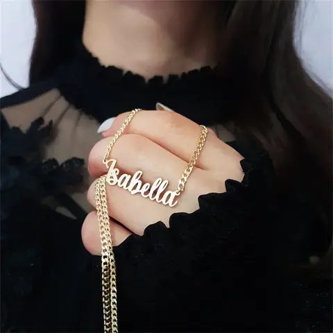 Personligt namnhalsband Anpassat hänge rostfritt stål guld 5mm kubansk kedja halsband för kvinnor och män Anpassade bokstavssmycken 10 best sales anpassat halsband - №6