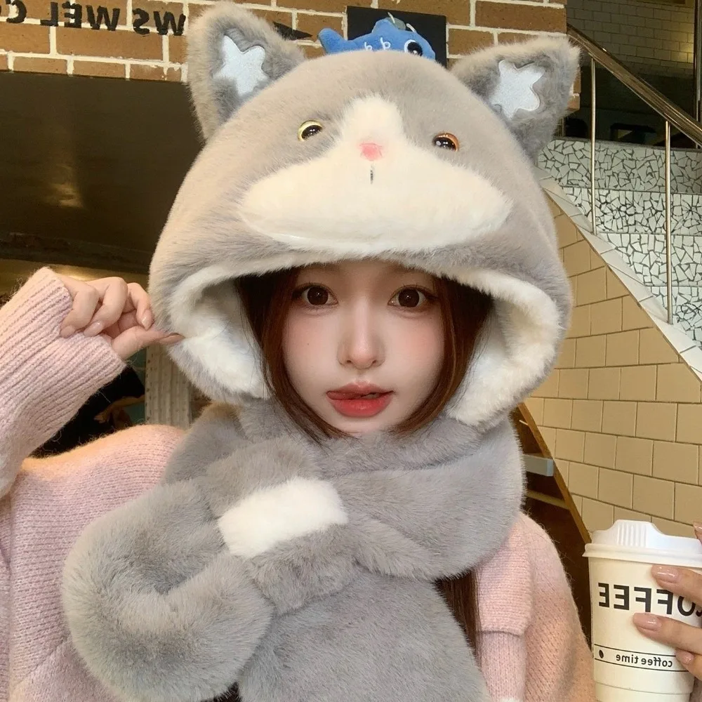 2 Piece Polyester Hat Scarf Set 56cm-60cm Head Circumference Warm Lining Thick Warm Trapper Hat Ear Flap Thick Insulation