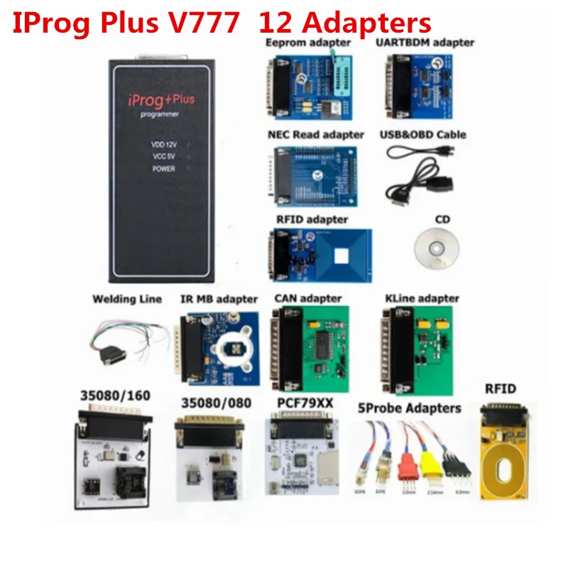 New IPROG +PLUS V777 Diagnostic Tool Read Write ECU Coding Key Programmer For Airbag Reset Iprog PRO Probe Adapter Full set Tool