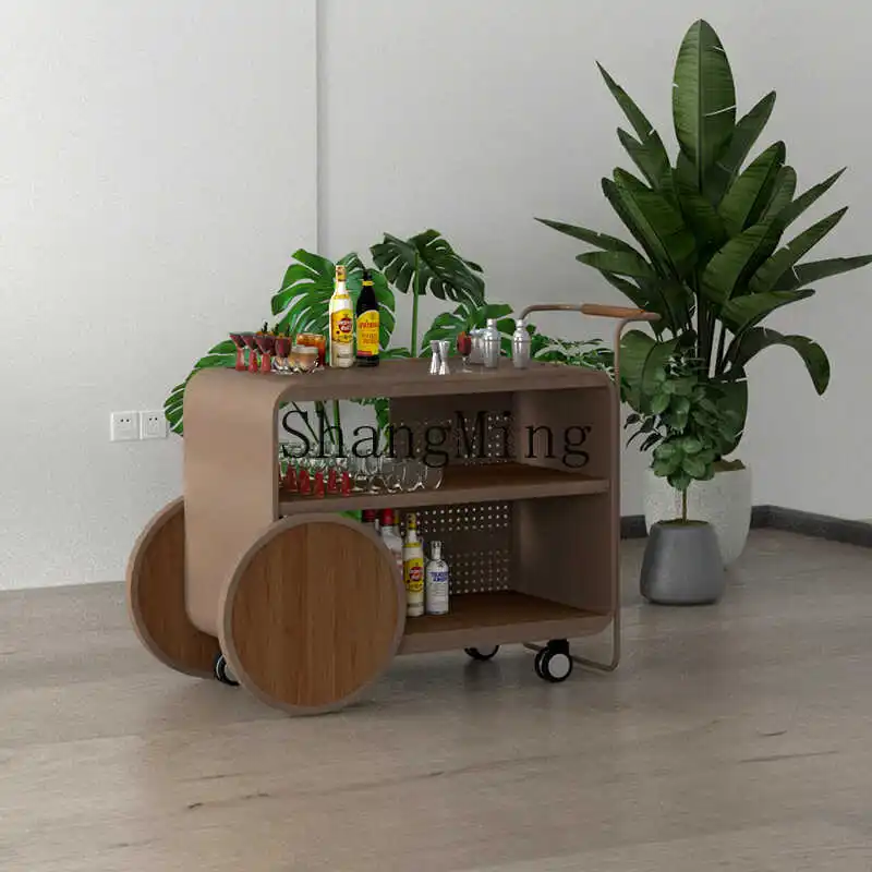 

ZYY Retro Wood Grain Bar Cart Coffee Shop Chain Restaurant Wine Storage Rack Silent Mobile Large Handcart