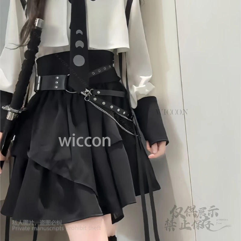 Jirai kei y2k estilo doce rendas até camisa fina subcultura cintura alta bandagem saia magro sólido streetwear gótico jk vestido feminino
