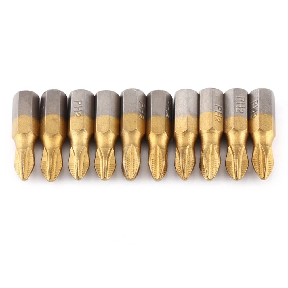 Titanium Coated 1/4"Hex Shank 25mm Length PH2 Antislip Magnetic  Screwdriver Bits Set PH2 Bit Magnetic Screwdriver Bit