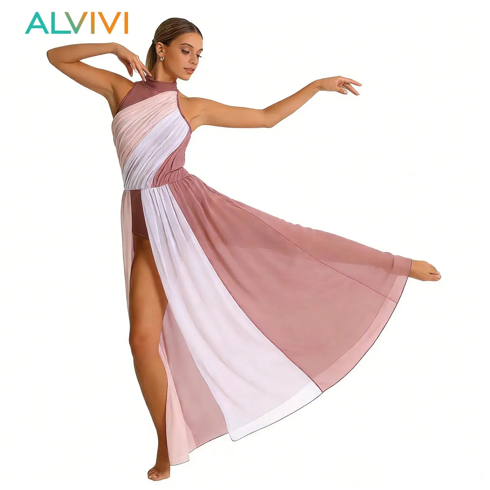 

Женское современное балетное платье для лирического танца, гимнастический купальник, танцевальная одежда, купальник с разрезом на спине, макси-юбка, платья-купальники