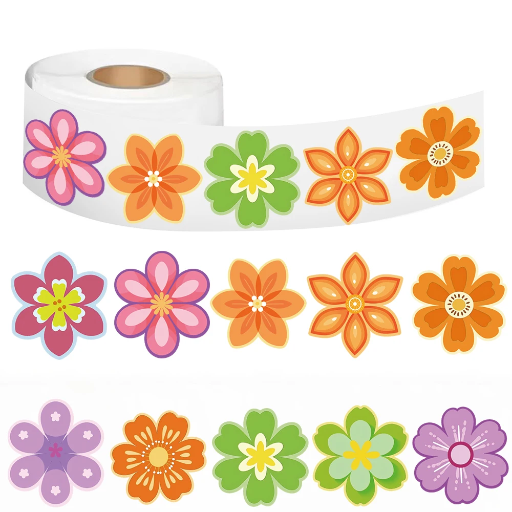 500PCS Cartoon Flowers Roll Sticker Notebook Cartoon Scrapbook Waterproof Graffiti Cafe DIY Scrapbooking Phone Gifts Decals
