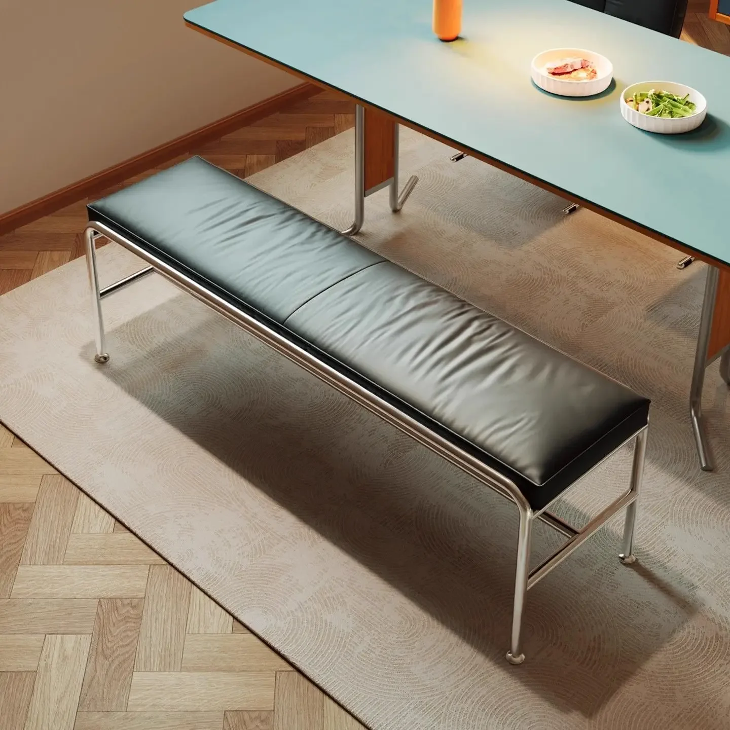

Simple Footstool Home Dining Table Island Bench Long Bench Leisure Dining Chairs Porch Stainless Steel Soft Cushion Shoe Benches