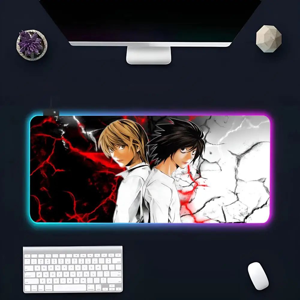 Anime D-DEATH N-NOTE MINISO Mouse Pad RGB Gaming Mousepad LED Large Gamer Mousepads XXL Keyboard Pads Luminous Desk Mat Backlit