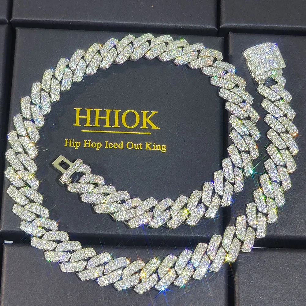 

HHIOK In Stock 14mm Wide Inlaid 2 Row Zircon Cuban Necklace 5A Cubic Zirconia Miami Sparkling Hip Hop Men's and Women's Jewelry