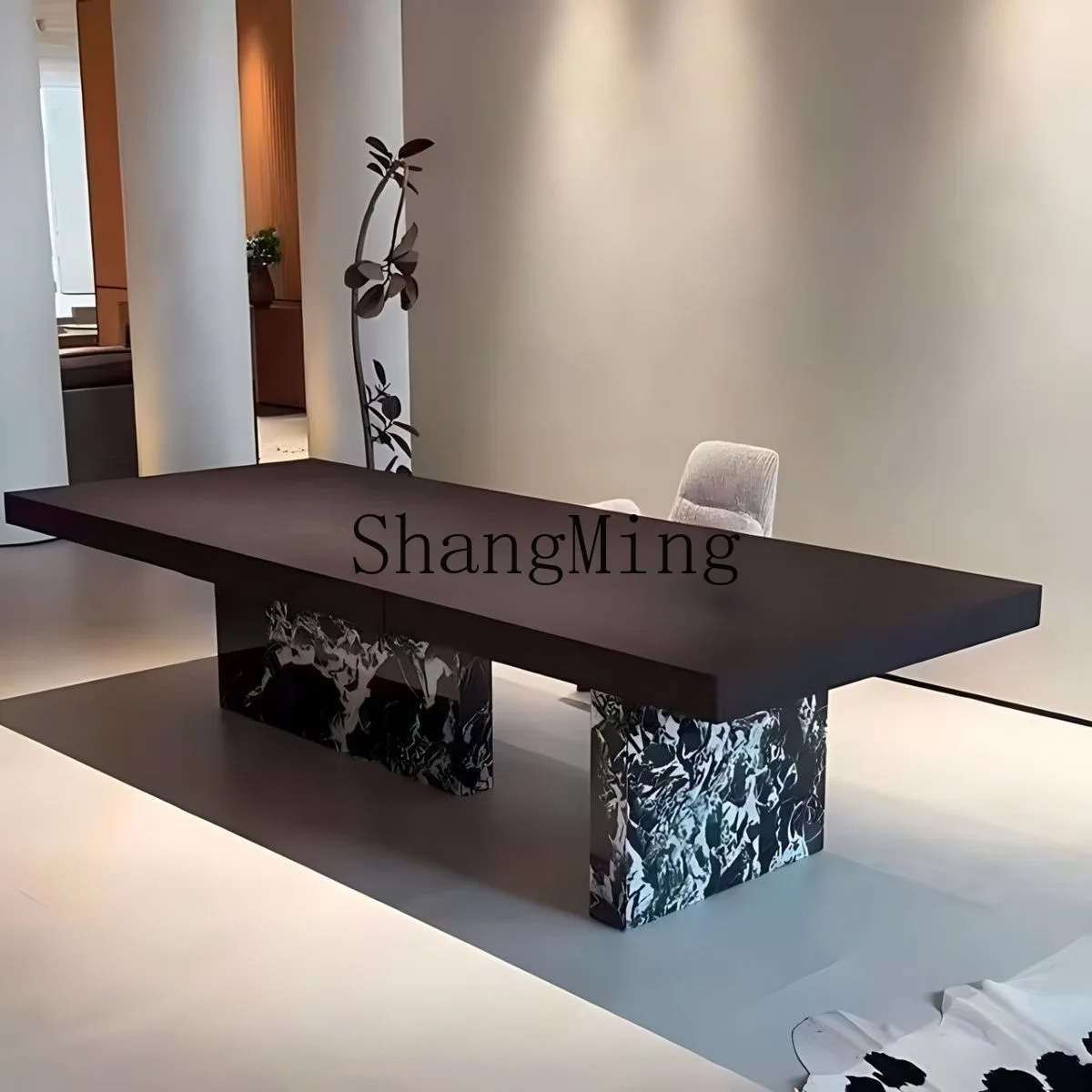 FG  luxury modern simple full rock slab tea table minimalist table and chair combination villa living room table and chair