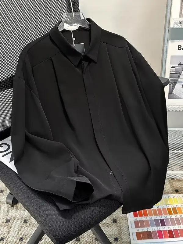 Loose Men's Long Sleeve Shirt Draped Style Inner Wear Casual Korean Lazy Fashion Spring Season Casual Shirt Male Model
