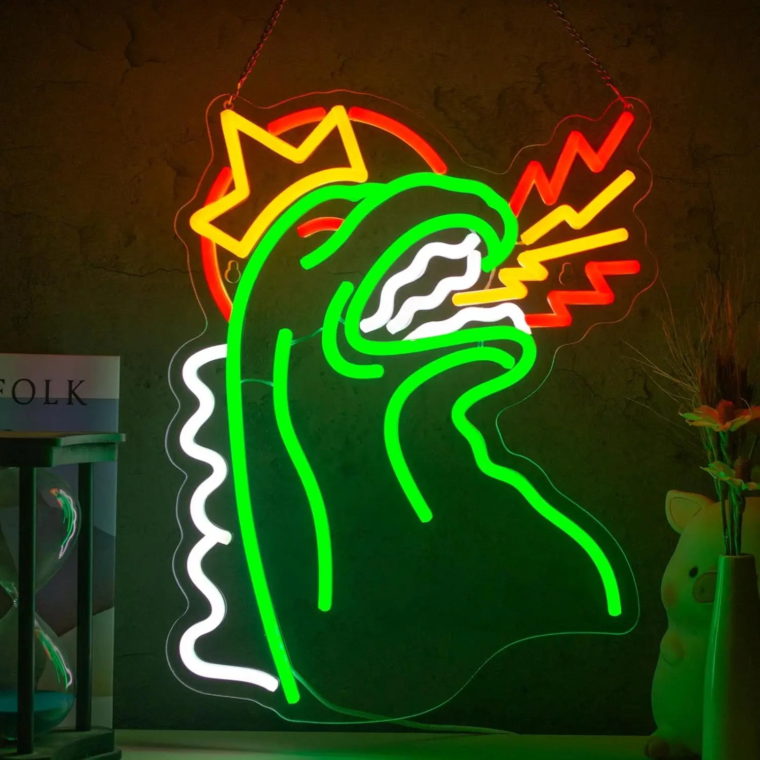 النار التنفس ديناصور النيون تاج ضوء النيون Gragon USB عكس الضوء للبنين غرفة نوم لعبة غرفة تزيين في العطلة هدية الكريسماس #1