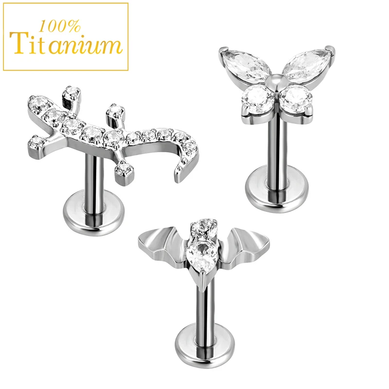 

G23 Titanium Labret Piercing Stud Earring for Women 16G Internally Thread CZ Zircon Ear Cartilage Tragus Helix Lip PIERC Jewelry