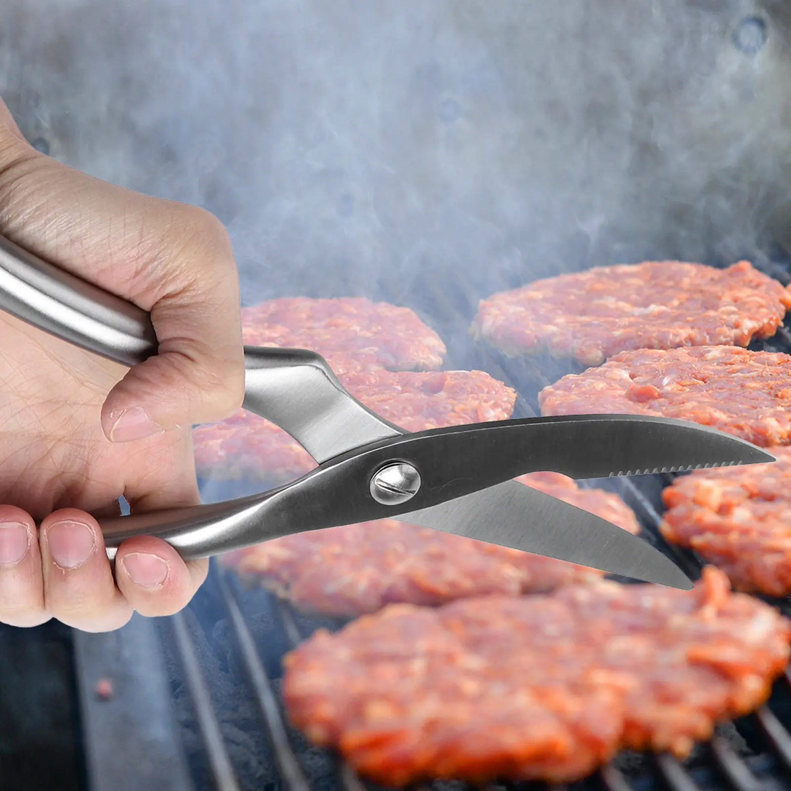 

Профессиональные кухонные ножницы для тяжелых работ из нержавеющей стали с ультрапрочными лезвиями, рифленой ручкой и рычажным механизмом для разделки курицы, костей и мяса
