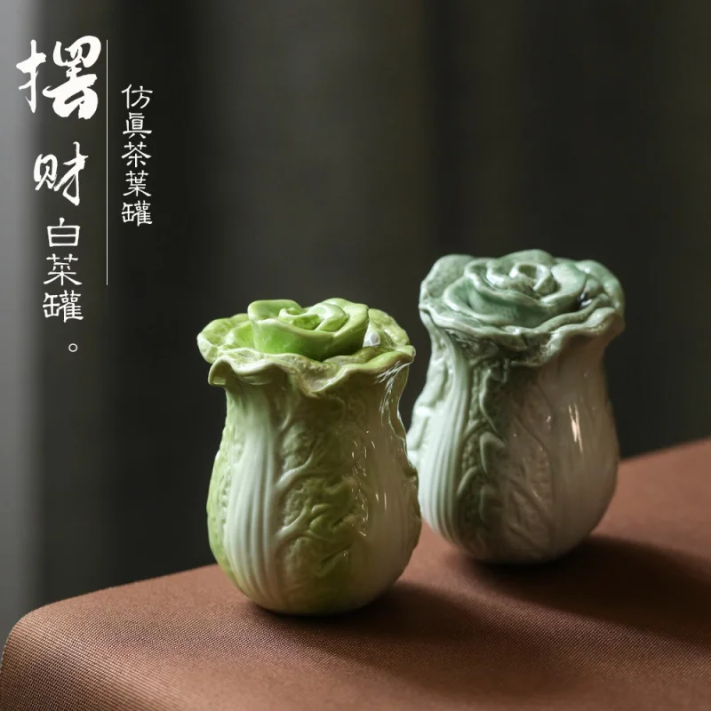 Creative Cabbage Tea Pot Portable Simulation Sealed Tea Storage Jar Tea Warehouse Household Ceramic Mini Vegetable and Fruit Orn