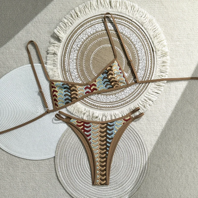 

2026 Sexy Red Striped Halter Brazilian Bikini Women Swimwear Female Swimsuit Two-pieces Bikini Thong Swimsuit Beach Bathing Suit