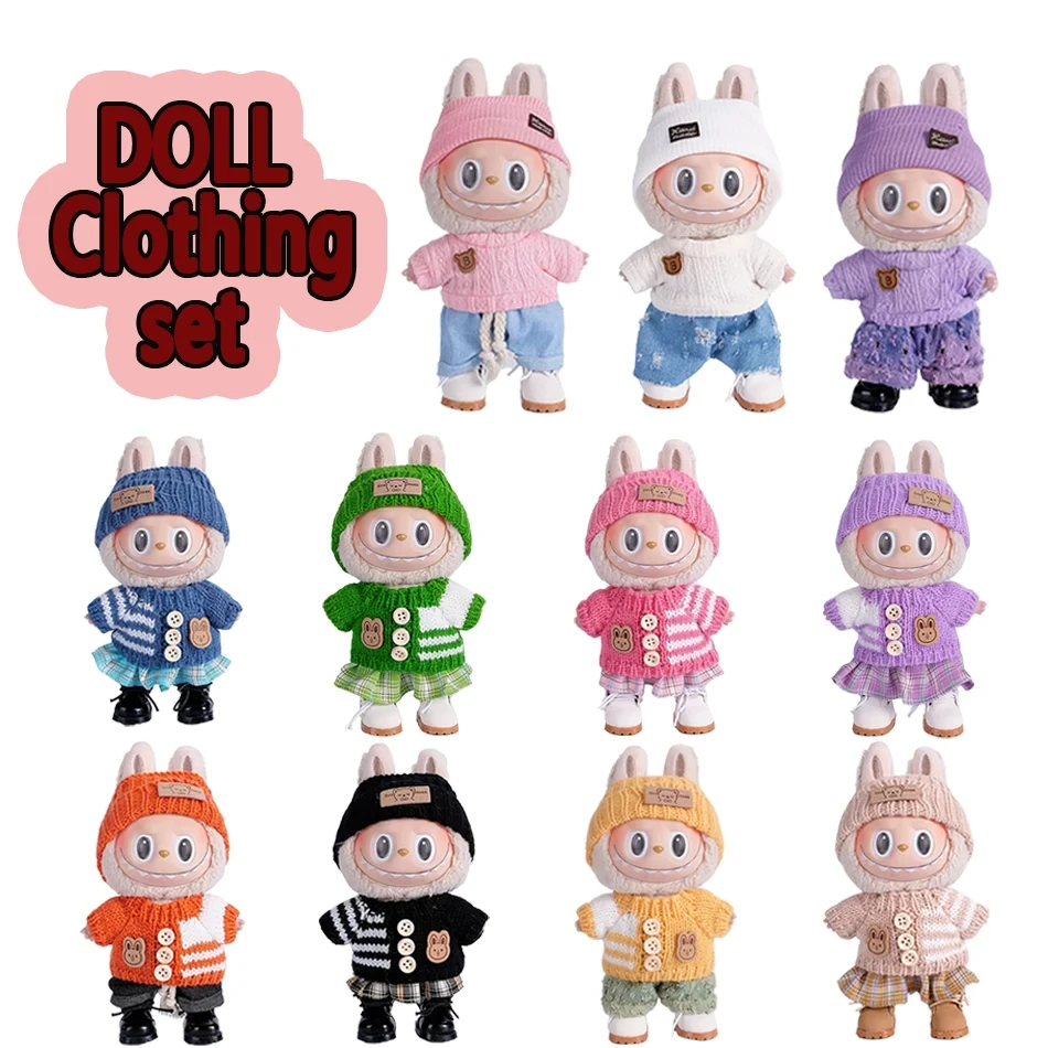 Per 17 cm Peluche Labubu II Bambole Mini Moda OOTD Carino Tuta Abito set Vestiti Outfit Bambole Accessori Abbigliamento Regalo