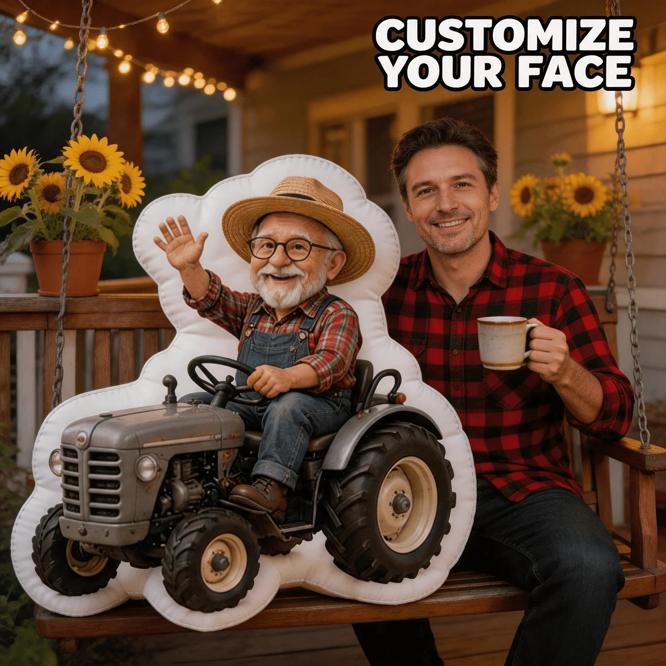 Custom Personalized Photo Tractor Shaped Pillow, Farmer Style Custom Face Decorative Cushion, Unique Home Decor Accent for Sofa