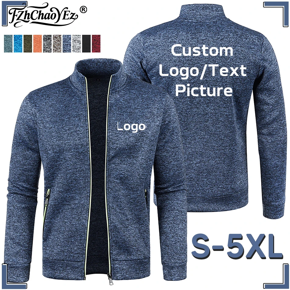 Custom Your Logo Men Zipper Jackets Standing Collar Sweatshirt Outdoor Streetwear Casual Coat Long Sleeve Hoodies Men's Clothes