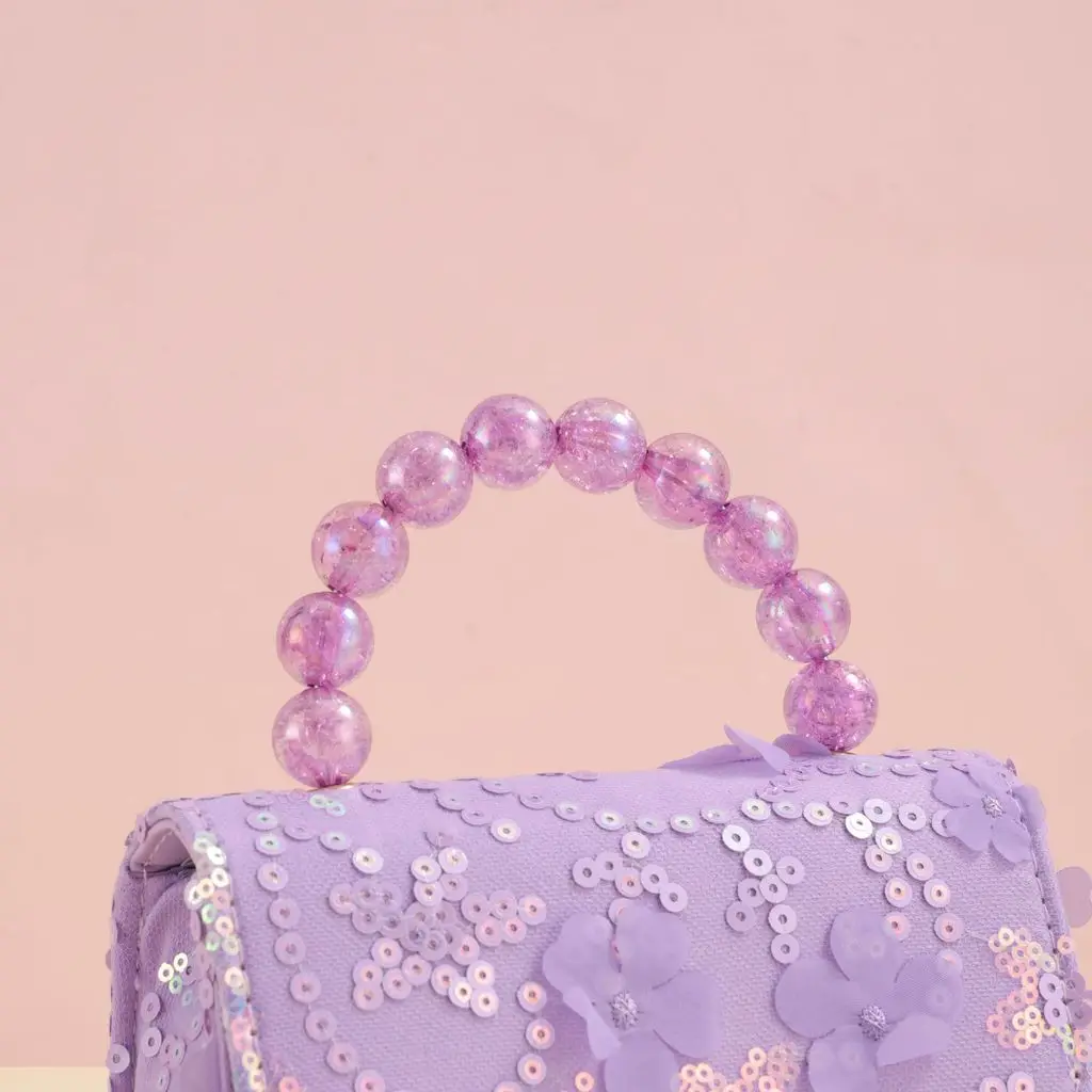 Cute Girls Handbag Beaded Handle 3D Flower Sequin Children Mini Bag Birthday Gift 2026 - view 5