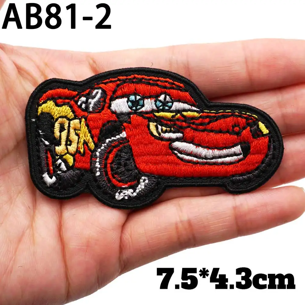 AB68-82 School Bus Truck Excavator Model Embroidered Patches Car Badge with Iron on Hook Backing for Kids Clothing Applique