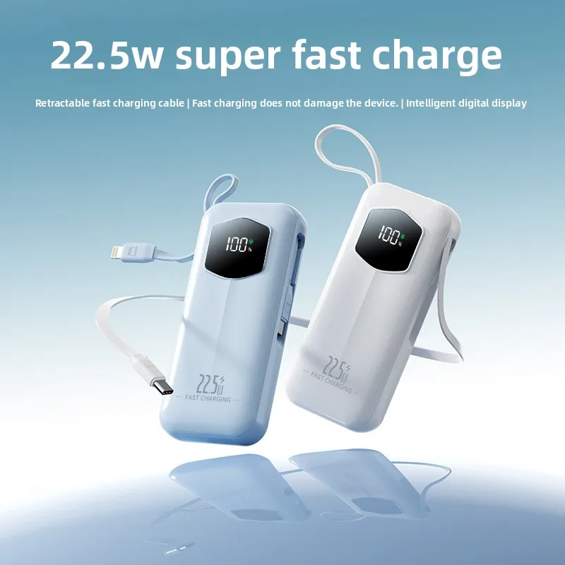 

Блок питания высокой емкости 22,5 Вт, 10000 мАч, с выдвижным кабелем, компактным и портативным источником питания, внешний аккумулятор