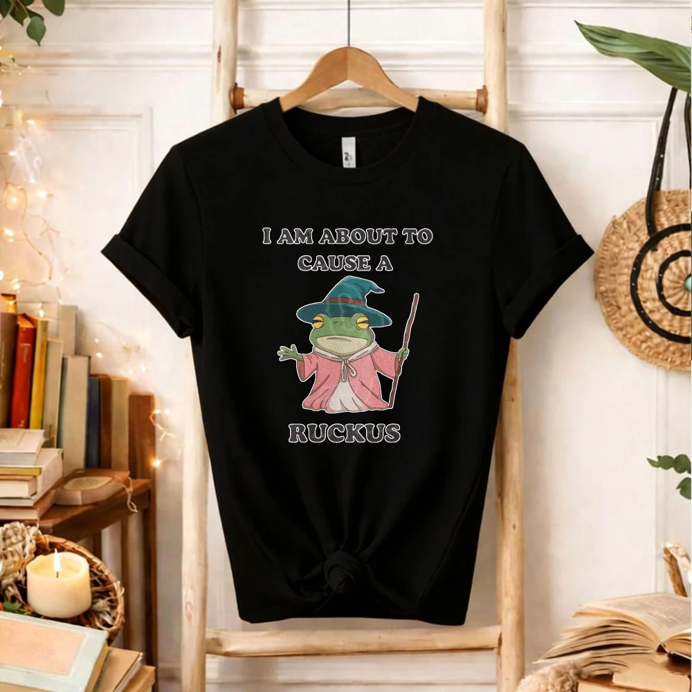 Vintage Wizard Frog T-Shirt Fantasy Frog Tee Unisex I Am about To Cause A Ruckus Tee Humorous Cottagecore Sarcastic Animal Gift