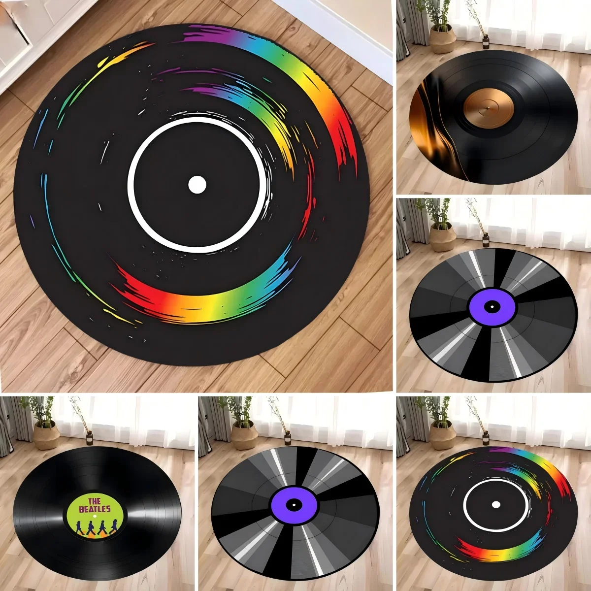 ~O~Optical Disc Print Round Rug – Carpet for Bedroom, Living Room, Yoga or Camping; Great Birthday Gift