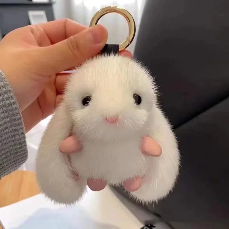 Conejo de peluche de juguete, llavero de piel de conejo, accesorios esponjosos y suaves y peludos, llavero peludo, bonito llavero de conejo
