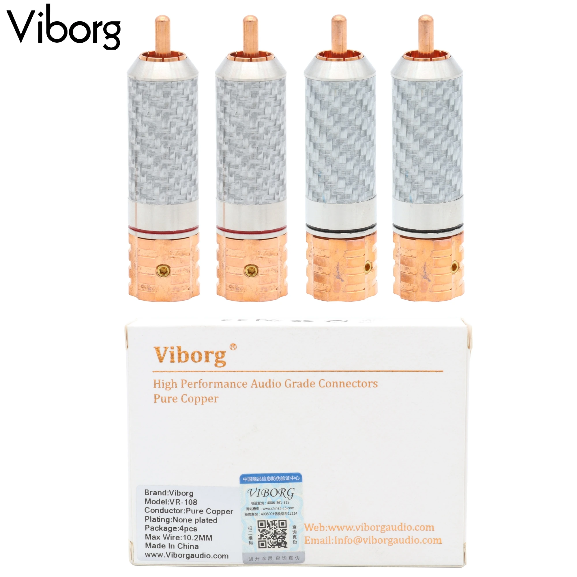 

4pcs Viborg Pure Copper Male RCA Jack Plug Hifi Audio Video Connector Terminal Carbon Fibre TV CD DAC AMP DIY HIFI